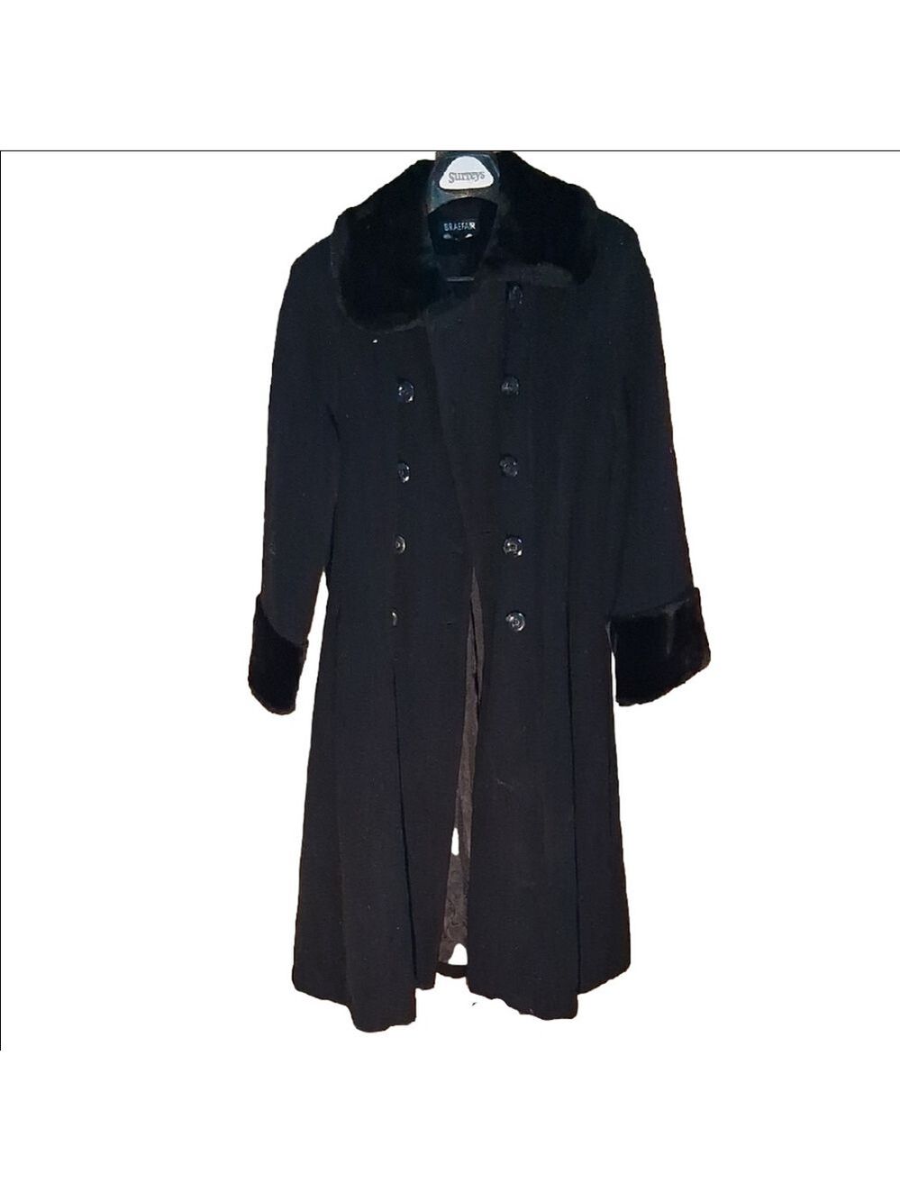 Braefair Black Trench Coat With Fur Collar Size 8 - Picture 3 of 4